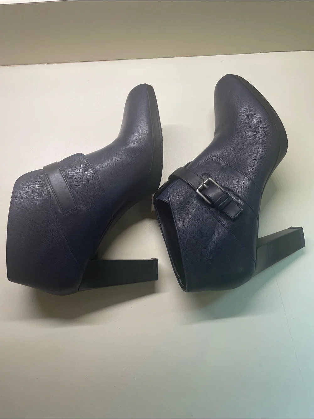 Franco Sarto Navy‎ Blue Buckle Ankle Booties with Heels, Size 9M